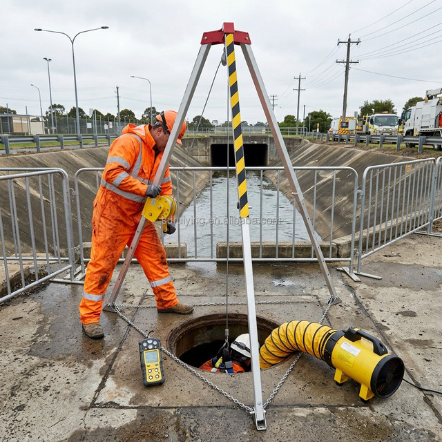 Full Confined Space Rescue Tripod Set Winch Fall Arrester Safety Harness 150kg Capacity Quick Connect Buckle Manhole Rescue