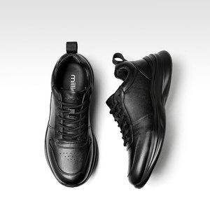 Men's Genuine Leather Sneakers Mid Heel Casual <b>Walking</b> Shoes Solid Color Front Laces D86021 - Product Image 3