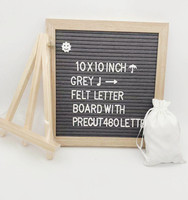 Tableau de messages modifiable 10x10 pouces, tableau de lettres en feutre avec support en bois et crochet mural, y compris 460 lettres en plastique blanches prédécoupées