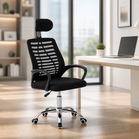 Chaise de bureau exécutive confortable en tissu maillé, réglable en hauteur, ergonomique, pivotante, avec accoudoirs