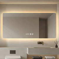 Miroir de salle de bain de luxe à LED intelligent avec éclairage anti-buée, verres carrés, 30-40 pouces, éclairage à intensité variable, cadre en bois écologique