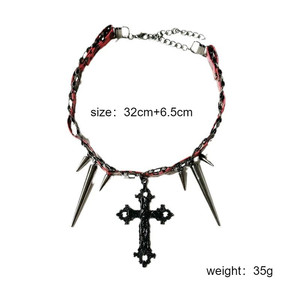 Collares de cadena de clavícula de cuero con colgante de remache cruzado estilo hip-hop para mujer, accesorios de moda - Product Image 5