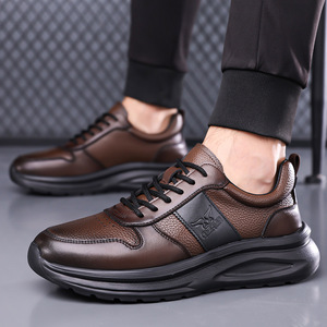 Chaussures décontractées en cuir pour hommes, bout rond, à lacets, semelle épaisse, coussinées, pour l'extérieur, mode automne, chaussures de course - Product Image 2