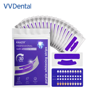Bandes blanchissantes pour les dents personnalisées à marque privée, sans résidus, avec technologie de correction de la couleur, saveur menthe, couleur violette, antidérapantes
