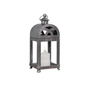 Lanterne en fer galvanisé populaire avec poignée pour la décoration de la maison, de la ferme et de Noël, lanternes à bougies faites à la main en solde - Product Image 1