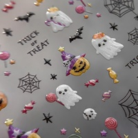Autocollants 5D TSZS pour ongles Halloween : Citrouille, toile d'araignée, fantôme, chauve-souris, gelée – Décorations adhésives pour manucure DIY