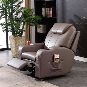 Single Seat Leather <b>Recliner</b> Chair With Storage Pocket And Cup Holder For Home Office Nap Use - Product Image 1