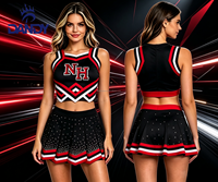 Vente flash : Ensemble d'uniformes de cheerleading personnalisés avec strass, jupe en polyester bleu marine et blanc, pour équipes de danse