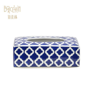 Couverture de boîte de mouchoirs en céramique fantaisie Design en porcelaine bleue et blanche Style traditionnel décoratif pour la maison - Product Image 1