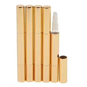 Luxury cosmetic packaging lip gloss tube 2ml 4ml 5ml gold twist nail polish pen with brush with aluminum lid