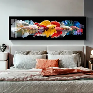现代风水艺术壁画鲤鱼水晶瓷器画亚克力玻璃印花画框客厅卧室