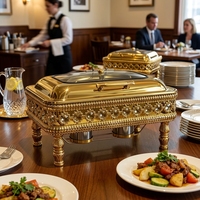 Plat de service rectangulaire en acier inoxydable plaqué or pour buffet, chauffe-plat pour hôtel et banquet
