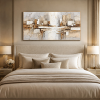 Grande peinture acrylique abstraite Wabi-sabi, géométrique neutre, faite à la main, en impasto, sur toile, décoration moderne pour bureau, encadrée