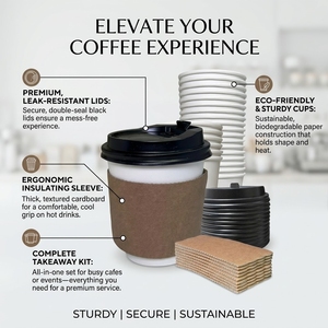 Vaso de Papel para Café con Tapa, Personalizable con Logotipo, Doble Pared, Antiderrames, Desechable, para Bebidas Calientes, para Cafeterías, Restaurantes y Comida para Llevar - Product Image 2