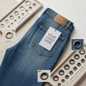 Jeans da donna a vita alta, a gamba larga a ferro di cavallo, in denim, con occhielli dorati, stile avant-garde, con hardware resistente, streetwear, sexy - Product Image 6