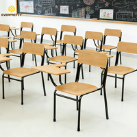 Chaise d'étudiant individuelle en bois avec tablette d'écriture, certifiée CE, pour mobilier de salle de classe moderne et salles de formation universitaires