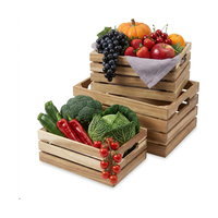 Broodmand van acaciahout met handvatten, antiek gewassen, massief houten fruitmand, ruime rechthoekige dienblad, houten broodmand