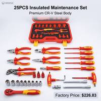 WEIDA 25 pièces – Jeu d'outils d'entretien isolés certifiés VDE IEC 60900 (pincettes, douilles, tournevis, cliquet) WH07325