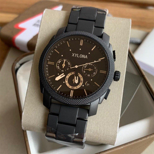 Montre chronographe à quartz en acier inoxydable de haute qualité pour hommes avec bracelet en cuir véritable et montre étanche - Product Image 4