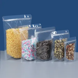 食品包装袋ティーフィッシュフィードメロンシード用スタンドアップポーチ透明で再利用可能な光沢のある外側のプラスチックPEグラビアプリント