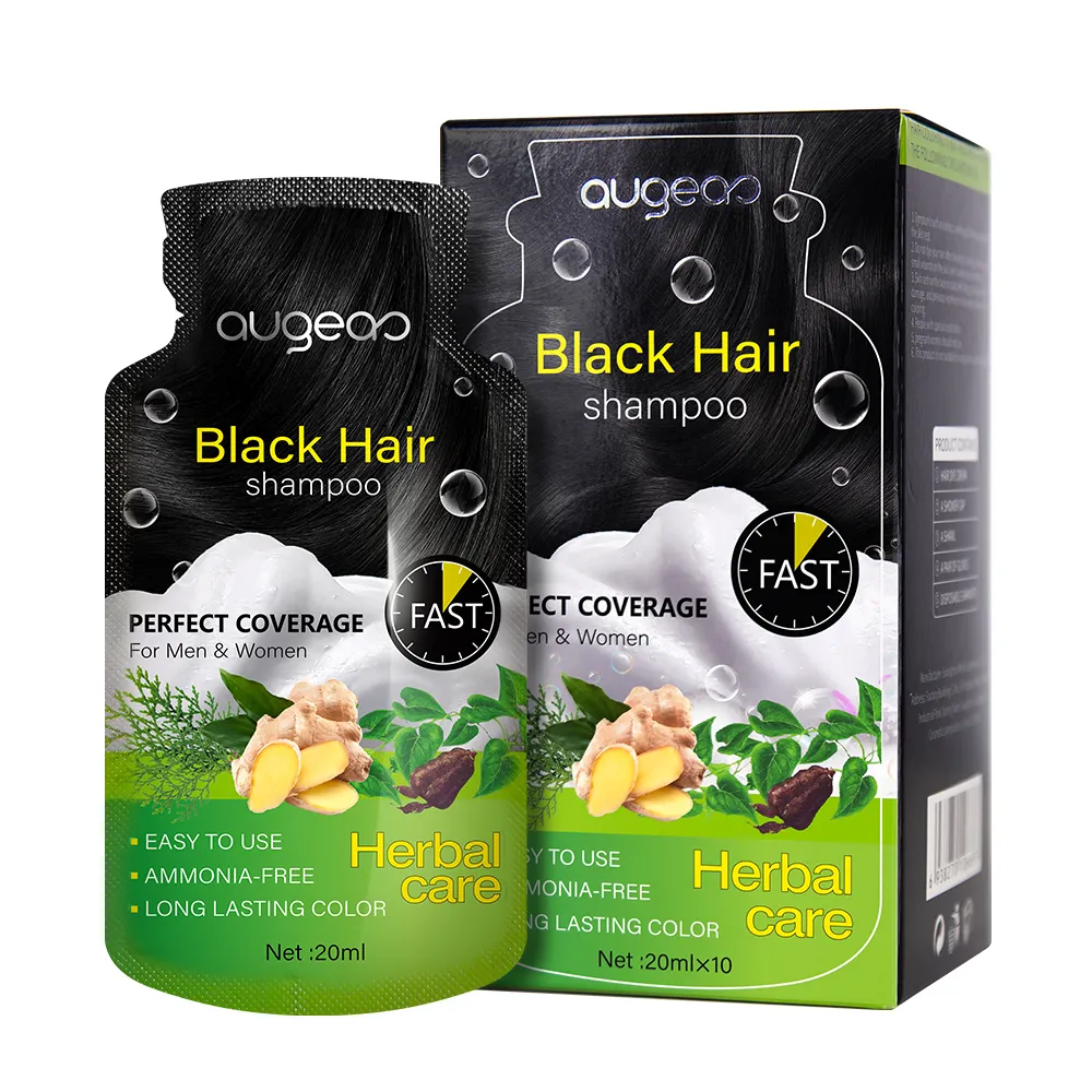 Produit de beauté chinois naturel doux à bulles de plantes sans ammoniaque en stock shampoing de couleur noire permanent teinture capillaire en sachets