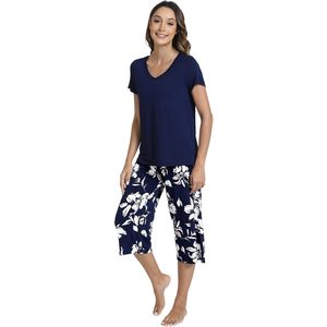 Ensemble de pyjama d'été personnalisé pour femme, haut à col en V, capris fleuris, doux, 2 pièces, vêtements de détente, vêtements de nuit, tailles S à XXL - Product Image 5