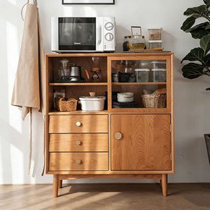 Cherry Wood Ida <b>Sideboard</b> 900mm+ Storage Cabinet For Dining Room With Glass Doors And Drawers - Product Image 1