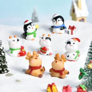 Cartoon Dekorieren Weihnachts katze Hund Kuh Pinguin Hirsch Benutzer definierte Spielzeug Mini Harz Figur Weihnachts schmuck
