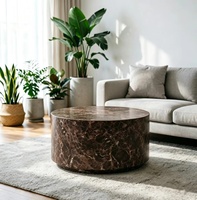 Table d'appoint en marbre naturel, design de mobilier de maison, pilier cylindrique en pierre marron de luxe, socle de canapé, table d'appoint de chambre