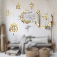 Pendentif en bois Ramadan islamique 12 pièces, ornement lune étoile vent forme pendentif mural suspendu bricolage décoration de la maison