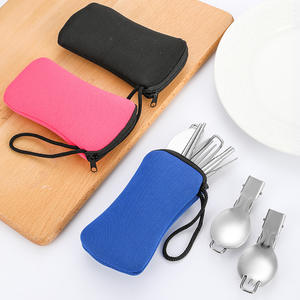 Stainless Steel Folding <b>Cutlery</b> <b>Set</b> <b>Portable</b> Spoon Fork Knife Chopsticks Kit For Camping Travel Outdoor Use Collapsible - Product Image 1