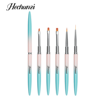 Hechunzi 5 pièces en gros, pinceaux professionnels pour gel UV, manche en métal dégradé bleu-blanc, poils en nylon, pinceaux pour vernis à ongles, fournitures