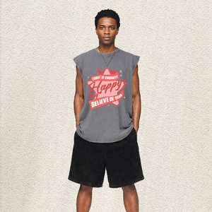Débardeur noir oversize délavé à l'acide avec ruban étoilé rose et inscription « Happy TODAY IS GOODDAYS BELIEVE in YOUR Singlet » - Product Image 2