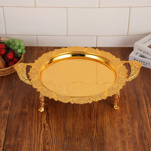 Altın Rengi Lüks Dört Ayaklı Meyve Tabağı, Çift Saplı Taşınabilir Çinko Alaşımlı Hafif Lüks Tarzda Atıştırmalıklar ve Tatlılar İçin - Product Image 2