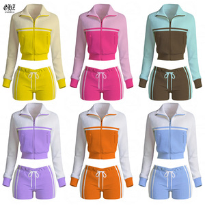 Completo da donna 2 pezzi in maglia waffle personalizzato: giacca a maniche lunghe e pantaloncini, tuta streetwear estiva 2026 - Product Image 1