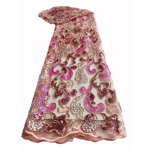 Vestido de fiesta tela de encaje de tul para boda nigeriana tela bordada de lentejuelas de malla africana de alta calidad 100% poliéster - Product Image 4