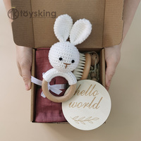 Ensemble de 6 hochets pour bébé en forme de lapin avec cœur en bois et attache-sucette |   Coffret cadeau pour baby shower |   Ensemble cadeau de jouets pour nouveau-nés