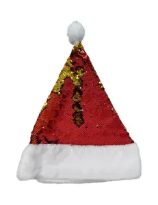 ホットセールHX-047レッドゴールド片面クリップキャップスパンコールクリスマス帽子クリスマス帽子サンタ帽子