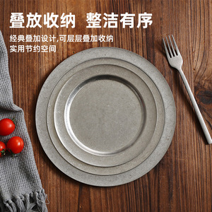 Retro 304 Stainless Steel Round <b>Plate</b> Solid Color For <b>Steak</b> Barbecue Party Dishware - Product Image 3