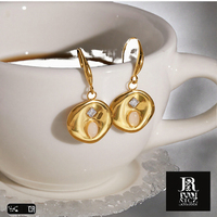 Orecchini Pendenti J&D Designer in Acciaio Inossidabile Placcato Oro 18K con Zirconi Irregolari e Pietra Naturale a Forma di Moneta, Regalo per Donne