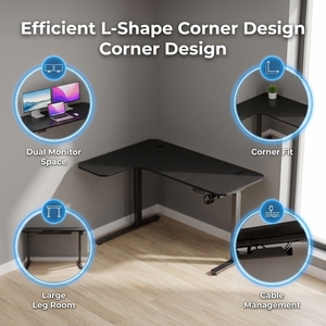 L-Shaped Gaming Desk Carbon Fiber Surface With Headphone Hook And <b>PC</b> <b>Stand</b> Right Left Configurable - Product Image 3