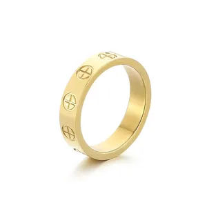 แหวนแต่งงานเซอร์คอนชุบทอง18K แหวนสแตนเลสรูปตัวบวกสัญลักษณ์รูปกากบาท - Product Image 2