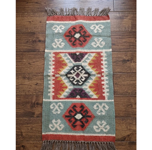 Southwestern <b>Boho</b> Runner <b>Rug</b> | Handmade Wool Jute Geometric Tribal Carpet for Farmhouse Hallway Entryway Home Floor Decor - Product Image 1