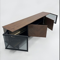 Meuble TV moderne en bois avec panneaux en forme de L, design LED, 4 portes, pieds métalliques, compatible avec les téléviseurs de 65 pouces et plus, pour salon