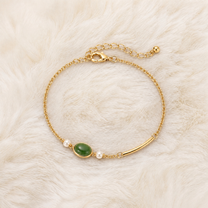 Wholesale Oval Jade <b>Pearl</b> Gold Plated Stainless Steel Curved Bar <b>Bracelet</b> Elegant <b>Women</b> Daily Wear Jewelry Customizable - Product Image 2