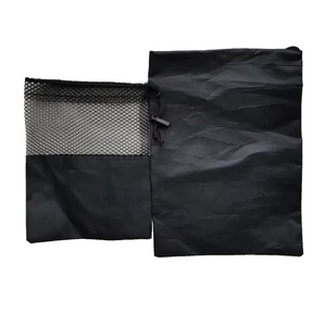 Sac de sport en polyester recyclé écologique réutilisable avec logo personnalisé, petits sacs en filet avec cordon de serrage - Product Image 1