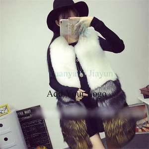 Fourrure Usine Véritable Manteau de Fourrure de Renard Argenté avec Peau de Lapin Long avec Sans Manches - Product Image 1