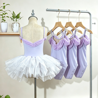 Justaucorps de danse pour filles, broderie florale violette, joli justaucorps de ballet à entrejambe fermé