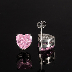 Fashion Jewelry Brass 925 Silver Trendy Statement Needle 10*10mm Heart Cut Zircon <b>Stud</b> <b>Earrings</b> Multi-Color Unisex Party - Product Image 4