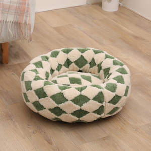 Indoor Cute Modern <b>Donut</b> Small Dog <b>Bed</b> Blue Calming Faux Fur Jacquard Shaggy Plush Anti Slip Bottom Removable Washable - Product Image 6